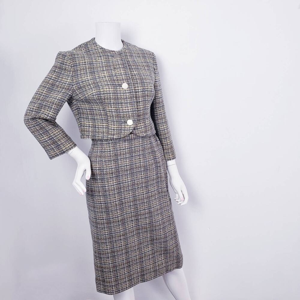 Pendleton Skirt Suit Plaid Two Piece Mod Boxy Jacket Pencil Skirt Set Size 12